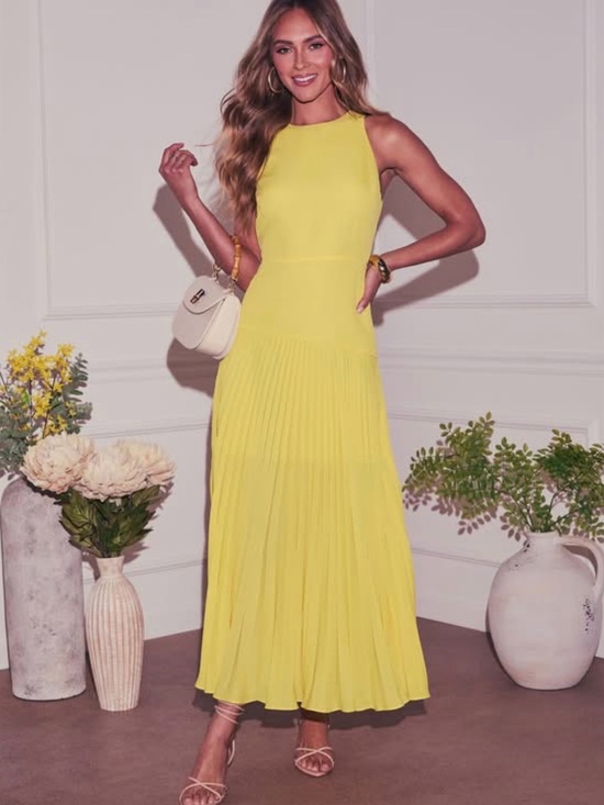 Vici Dresses & Skirts - Vici Lemon Yellow Pleated Maxi Dress